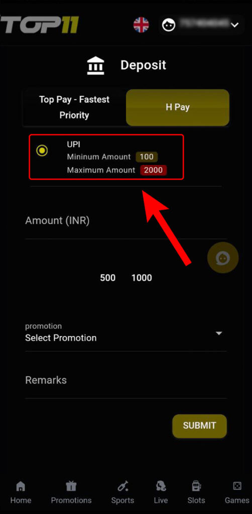H Pay - Select the UPI